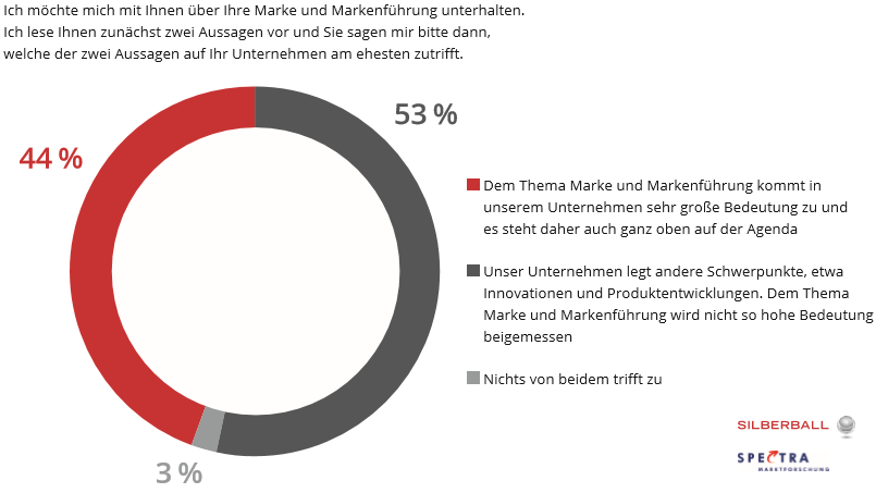 Das Thema Markenführung wird von Themen wie Innovationen und Produktentwicklung von knapp mehr als der Hälfte der Befragten als weniger wichtig eingestuft. 