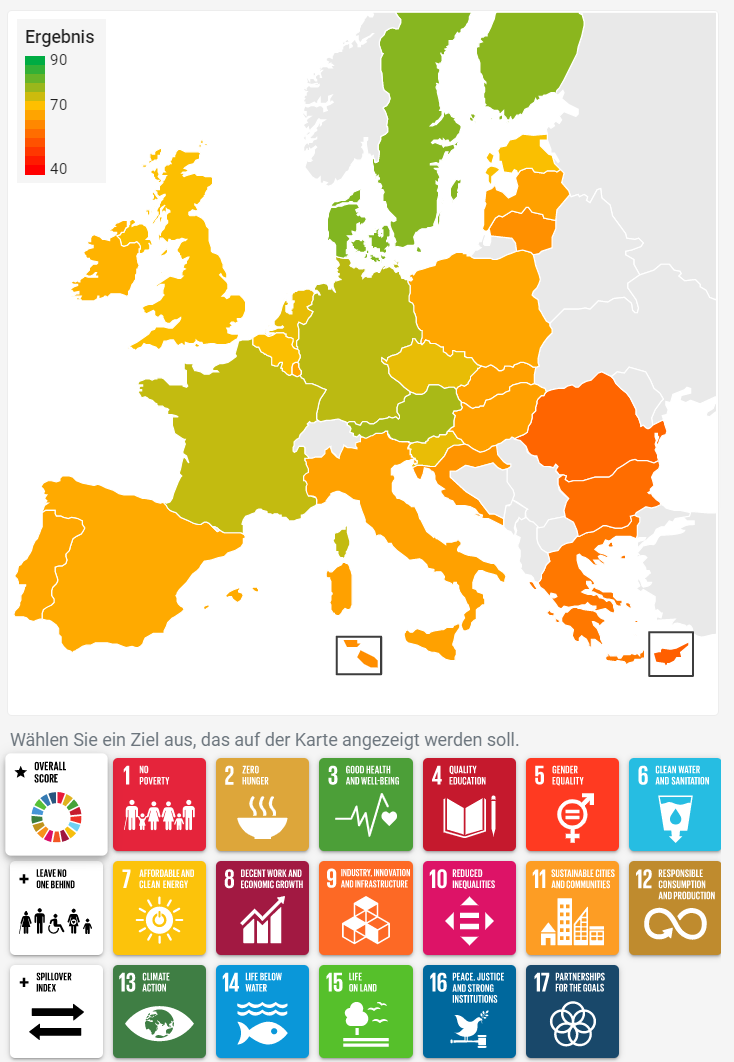 Karte der Gesamtpunktezahl der SDG Index 2019